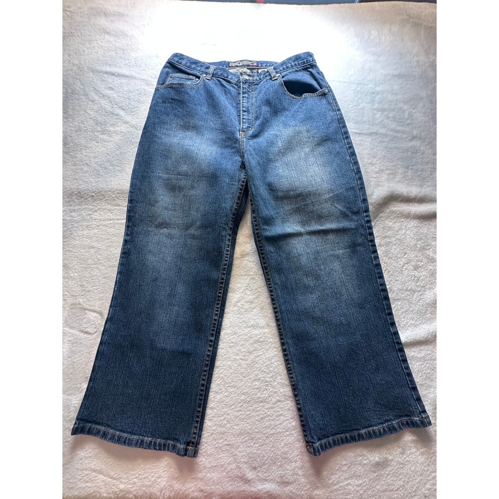 Chicos Denim Wide Leg Jeans Blue Medium Wash High Rise Size 1.5 Stretch Womens